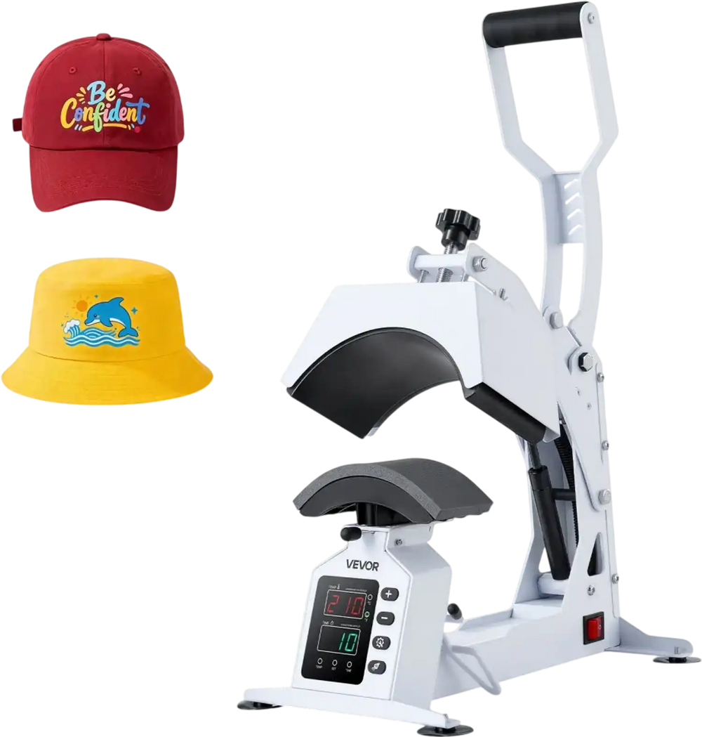 VEVOR Hat Heat Press Machine, 8.5 x 4 in Large Heating Plate, with Caps Stretcher, Precise Temperature & Time Control, Heat Press for Hats and Caps, for HTV Iron On and Sublimation Projects, White