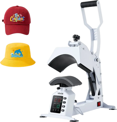 VEVOR Hat Heat Press Machine, 8.5 x 4 in Large Heating Plate, with Caps Stretcher, Precise Temperature & Time Control, Heat Press for Hats and Caps, for HTV Iron On and Sublimation Projects, White
