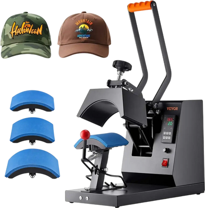 VEVOR Hat Heat Press, 4-in-1 Cap Heat Press Machine, 6 x 3in Clamshell Sublimation Transfer, LCD Digital Timer Temperature Control with 4pcs Curved Heating Elements (6x3/6.7x2.7/6.7x2.7/8.1x3.5)