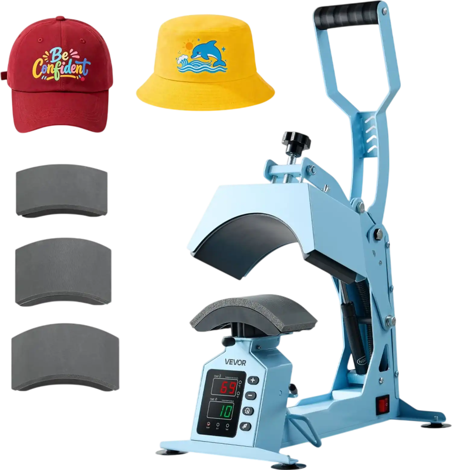 Vevor Hat Press Machine 4-in-1 Heat Press for Hats and Caps Light Blue New