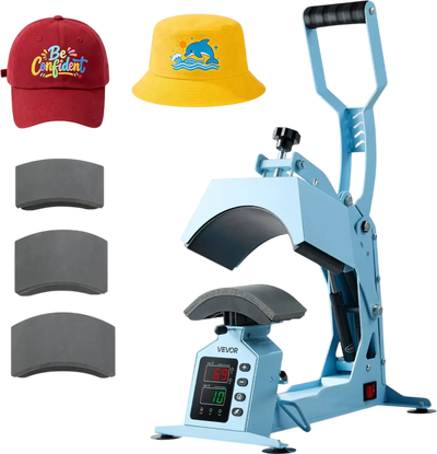 VEVOR Hat Heat Press Machine, with 4 Interchangeable Platens and Caps Stretcher, Precise Temperature & Time Control, Heat Press for Hats and Caps, for HTV Iron On and Sublimation Projects, Light Blue