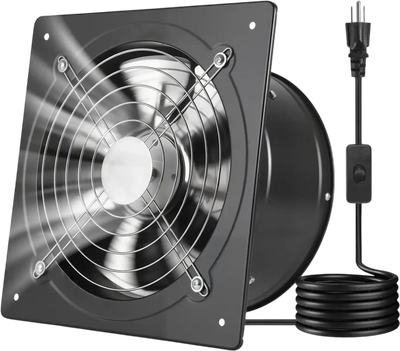 VEVOR 10 Inch Exhaust Fan, 988 CFM High Velocity Wall Mount Vent Fan with On/Off Control, Low Consumption, Portable Ventilation Extractor for Attic,Garage,Basement,Workshop,Kitchen, Chicken Coop,Black