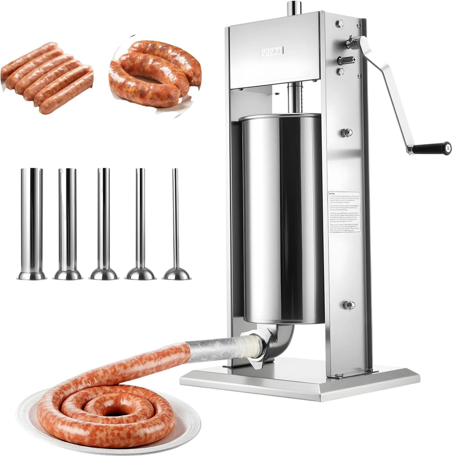 Vevor Sausage Stuffer Manual 33 lb. Capacity 2-Speed Stainless Steel with 5 Tubes New
