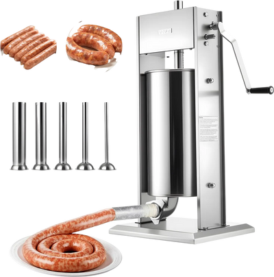 Vevor Sausage Stuffer Manual 33 lb. Capacity 2-Speed Stainless Steel with 5 Tubes New