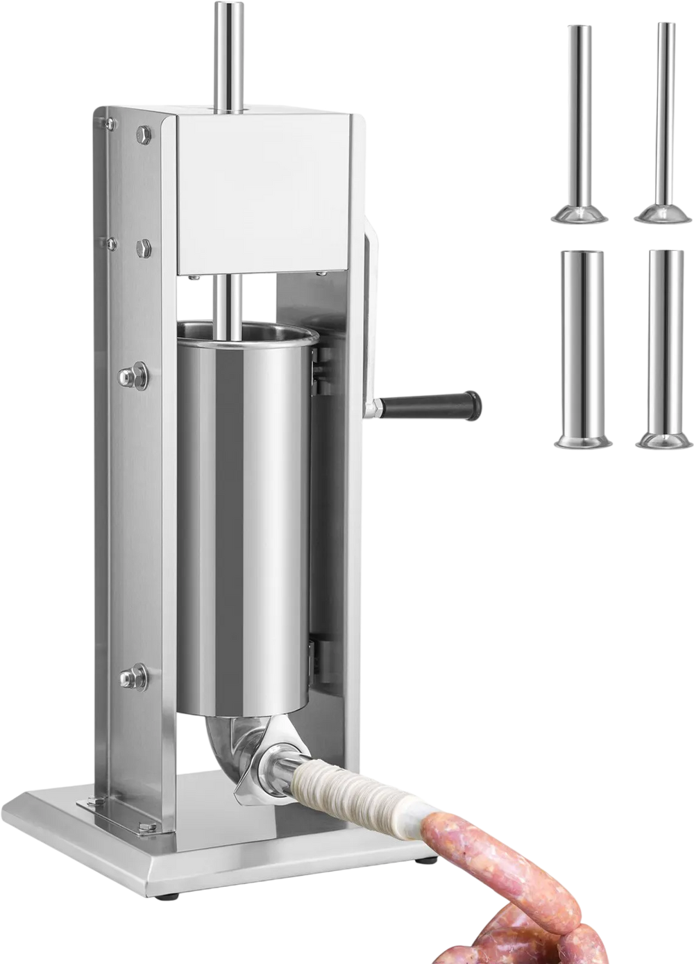 VEVOR Manual Sausage Stuffer, 8LBS/5L Capacity, Two Speed 304 Stainless Steel Vertical Sausage Stuffer, Sausage Filling Machine with 4 Stuffing Tubes, Suction Base for Household or Commercial Use