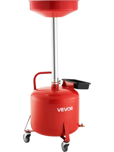 VEVOR 8 Gallon Waste Oil Drain Tank, Industrial Fluid Drain Tank with Adjustable Funnel Height, Portable Oil Drainer with Wheels & Toolbox, Fluid Fuel Transfer Drainage for Auto Repair Shops, Red
