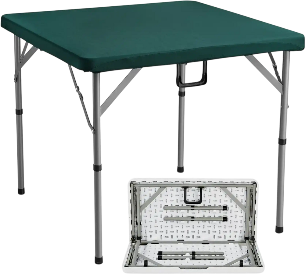 VEVOR Mahjong Table, Fold-in-Half 4 Player Card Table with Wear-Resistant Green Tabletop, Portable Bi-Folding Square Domino Table with Carrying Handle for Outdoor Camping Picnic Party, 34 x 34-inch