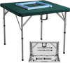 VEVOR Mahjong Table with Mahjong Tiles Set, Fold-in-Half 4 Player Card Table with 144PCS Majiang Tiles and 3 Dice, Portable Bi-Folding Domino Table with Wear-Resistant Green Tabletop & Carrying Handle
