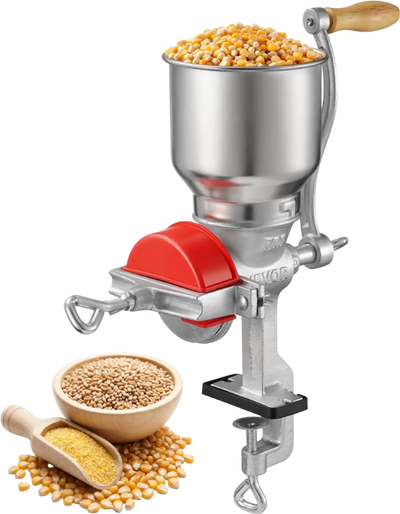 VEVOR Manual Grain Mill with High Hopper, Hand-Crank Corn Grinder, Heavy Duty Cast Iron Wheat Grinding Mill with Stable Table Clamp & Dust Cover for Grains Spices Coffee Beans Nuts