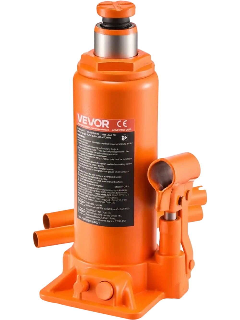 VEVOR Hydraulic Bottle Jack, 10 Ton (22046 lbs) Capacity, 9.3-18.5 Inch Lifting Range, Heavy Duty Welded Bottle Jack for Car, SUV, Pickup, Auto Repair, House Lift and Agricultural Equipment, Orange