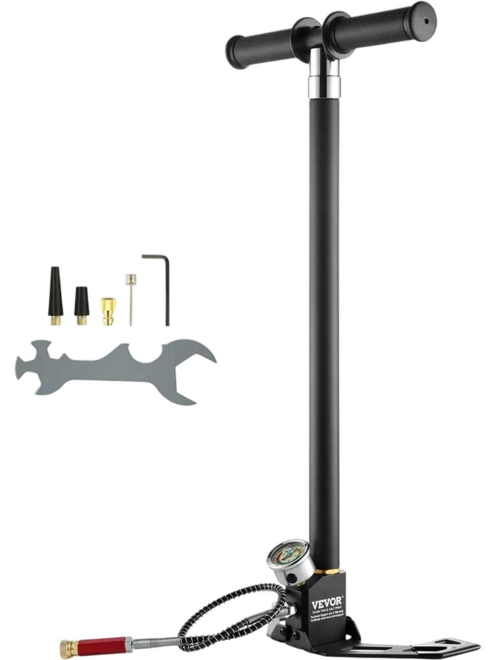 VEVOR PCP Hand Pump, 4 Stage, 30Mpa 4500 PSI High Pressure PCP Air Rifile Filling Stirrup Pump with Oil-Moisture Filter Pressure Gauge, Stainless Steel for Airguns Scuba Tank Paintball Filling Tire