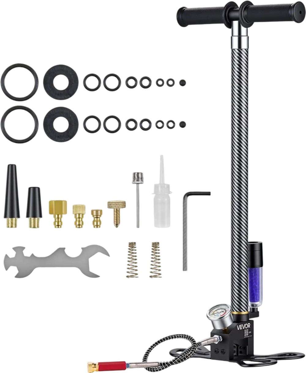 VEVOR PCP Hand Pump, 3.5 Stage, High Pressure Air Rifle Filling Stirrup Pump, 31.03 MPa 4500 PSI, with Oil-Moisture Filter, Pressure Gauge, Stainless Steel Body, for Airguns Paintball Tire Filling
