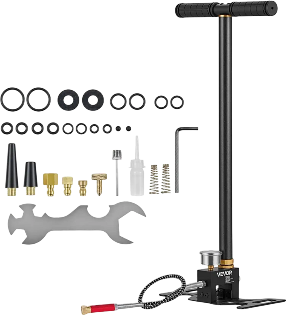 VEVOR PCP Hand Pump, 3 Stage, High Pressure Air Rifle Filling Stirrup Pump, Max 41.37 MPa 6000 PSI, with Oil-Moisture Filter, Pressure Gauge, Stainless Steel Body, for Airguns Paintball Tire Filling