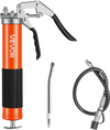 VEVOR Grease Gun, 8000 PSI High Pressure, Heavy Duty Pistol Grip Grease Gun Kit with 14 oz Capacity, Includes 18-Inch Flex Hose, 1 Extension Rigid Pipe and 1 Sharp Type Nozzle for Automotive, Marine