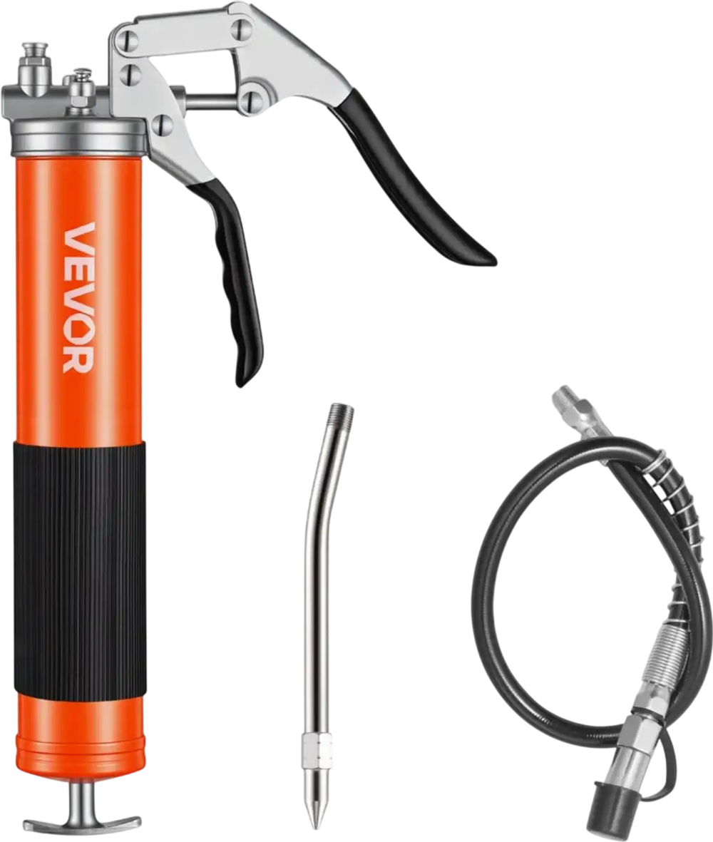 VEVOR Grease Gun, 8000 PSI High Pressure, Heavy Duty Pistol Grip Grease Gun Kit with 14 oz Capacity, Includes 18-Inch Flex Hose, 1 Extension Rigid Pipe and 1 Sharp Type Nozzle for Automotive, Marine