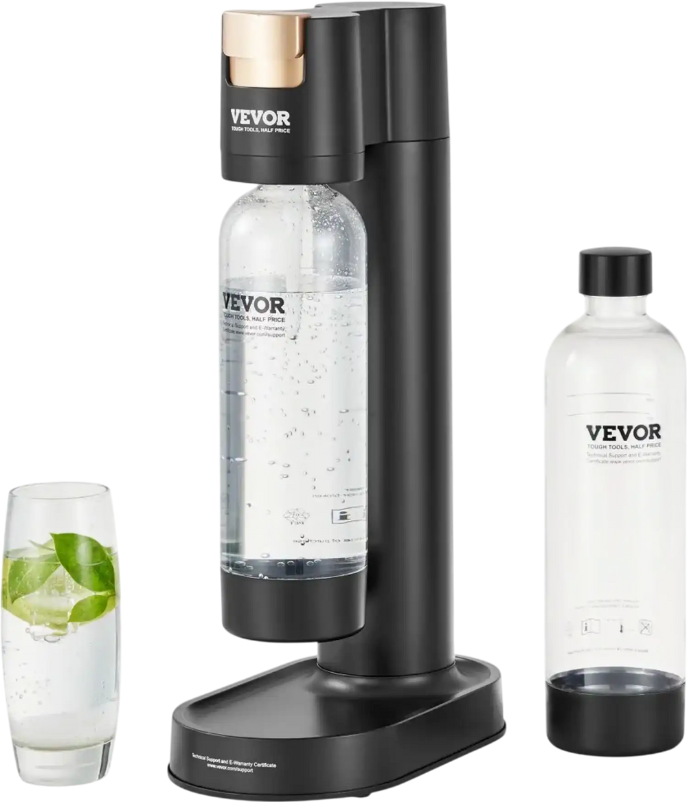 VEVOR Sparkling Water Maker, Soda Maker Machine for Home Carbonating, Seltzer Water Starter Kit with 2 BPA-free 1L PET Bottles, Compatible with Mainstream Screw-in 60L CO2 Cylinder(NOT Included) Black
