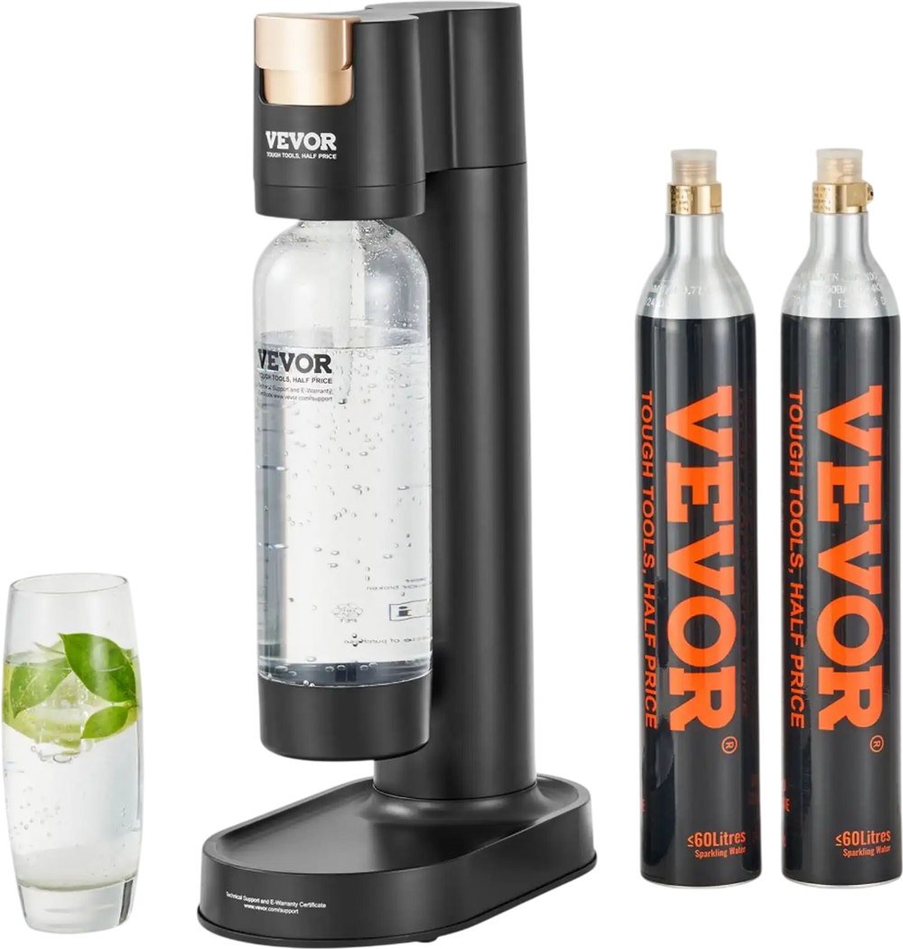 VEVOR Sparkling Water Maker, Soda Maker Machine for Home Carbonating, Seltzer Water Starter Kit with BPA-free 1L PET Bottle, 2 CO2 Cylinders, Compatible with Mainstream Screw-in 60L CO2 Cylinder