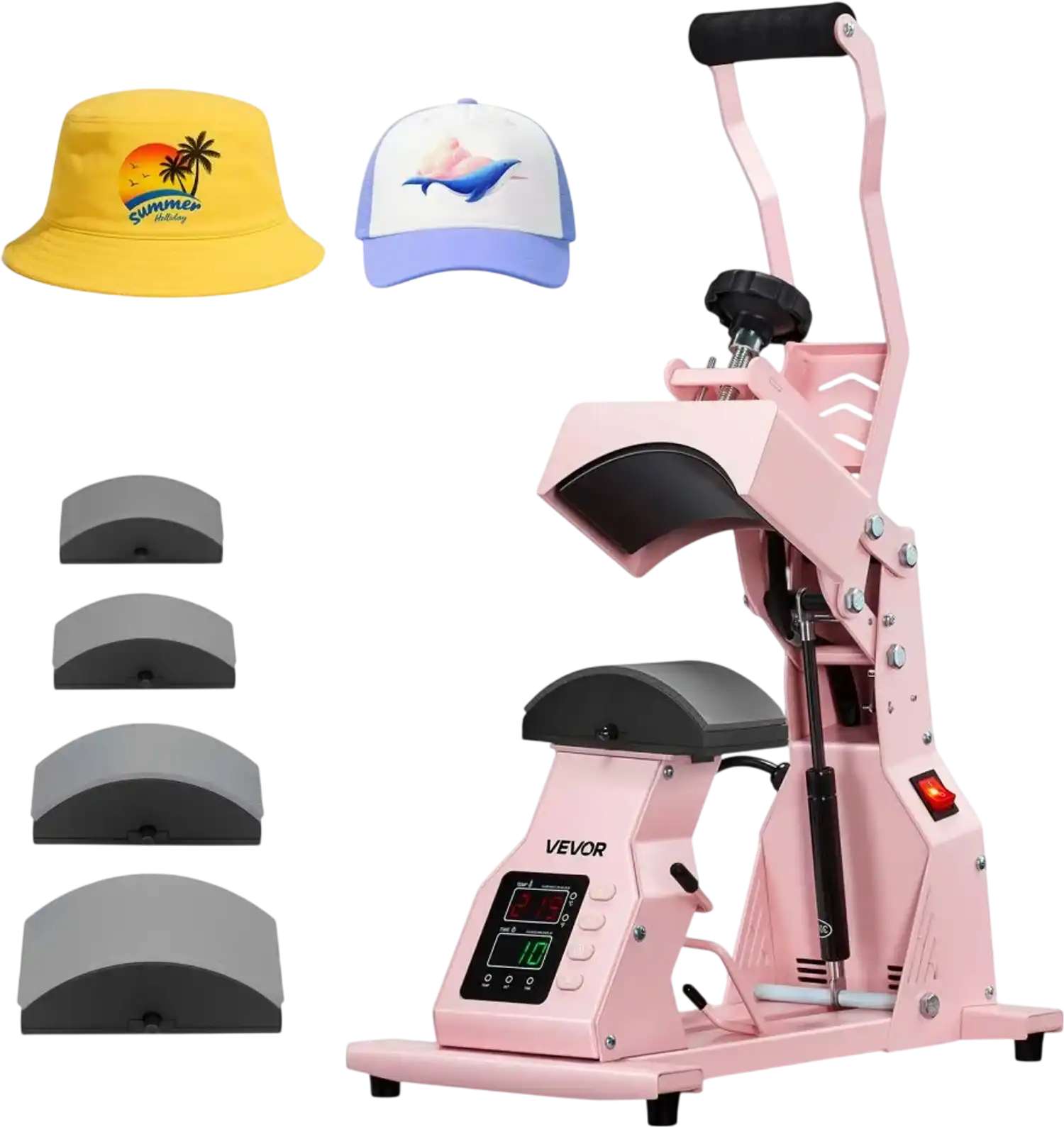 Vevor Hat Heat Press Machine for Caps with 4 Platens Pink New