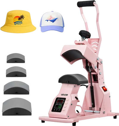 Vevor Hat Heat Press Machine for Caps with 4 Platens Pink New