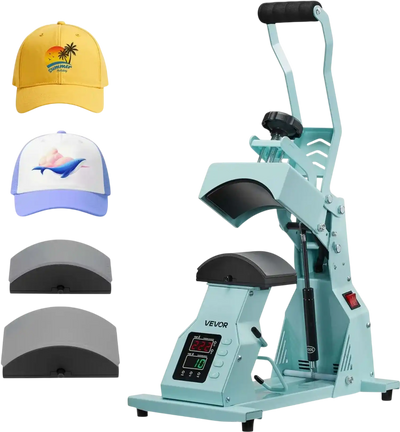 VEVOR Hat Heat Press Machine, with 2pcs Interchangeable Platens, Precise Temperature and Time Control, Hat Press for HTV Iron On and Sublimation Projects, for Caps, Headbands, Cuffs, Face Masks, Green