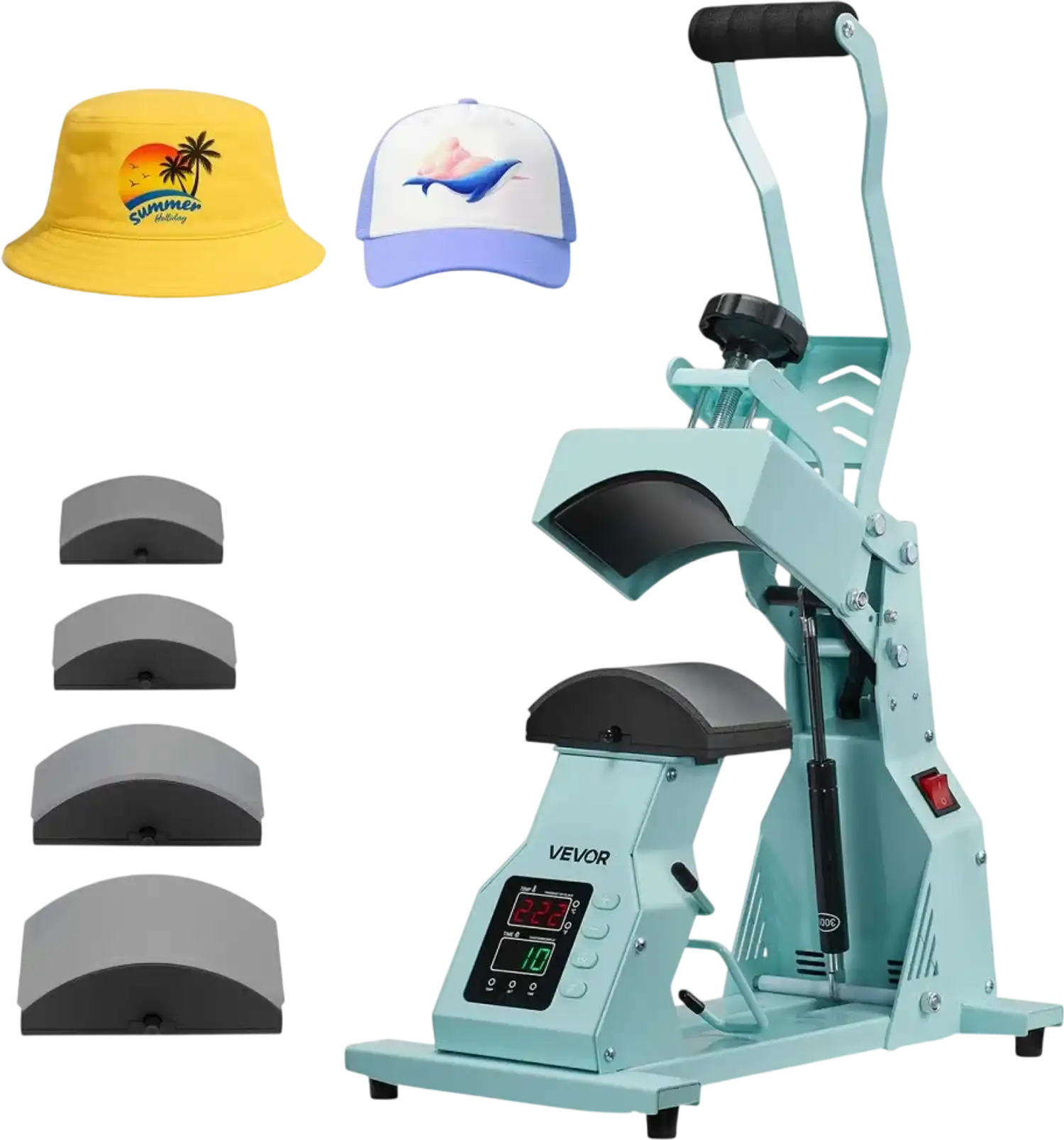 Vevor Hat Press Machine for Caps with 4 Platens Green New