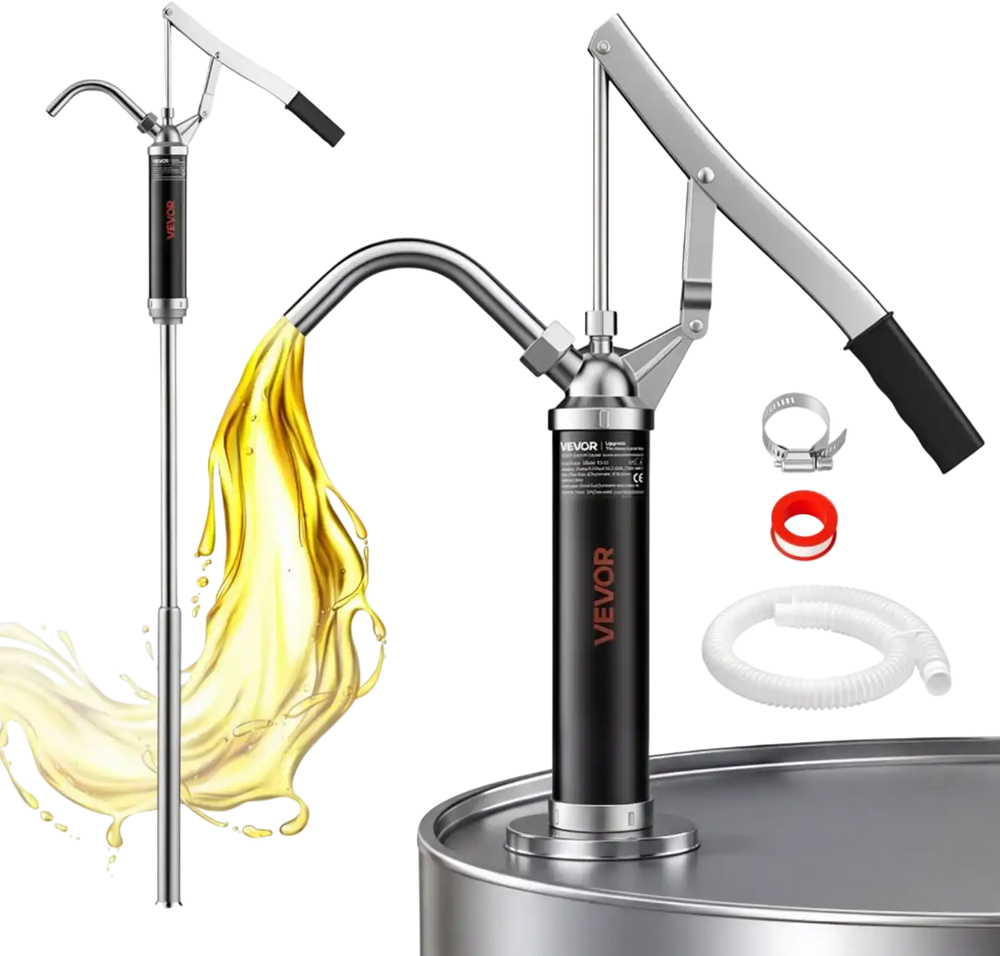 VEVOR Drum Pump 6.7 oz per Stroke Steel Hand Operated Transfer Barrel Pump, Fits 15 to 55 Gallon Drums & Barrels, Transfers Oil-Based Fluids, Diesel, Kerosene, Engine / Hydraulic / Lubricating Oil