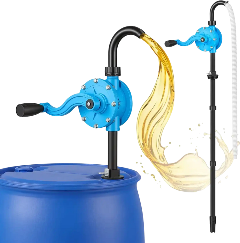 VEVOR Drum Pump 4-6.7 GPM Flow Polypropylene Rotary Barrel Pump Hand Crank, Fits 15 to 55 Gallon Drums, Hand-Operated with Suction Tube, Rapid Transfer of Water, Diesel, Kerosene, Mild Acids & Alkalis