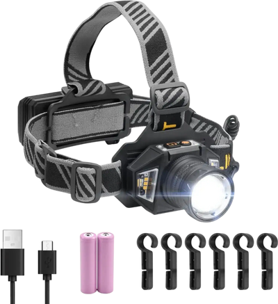 Vevor Headlamp Rechargeable LED 450 lm 16-Mode Adjustable New