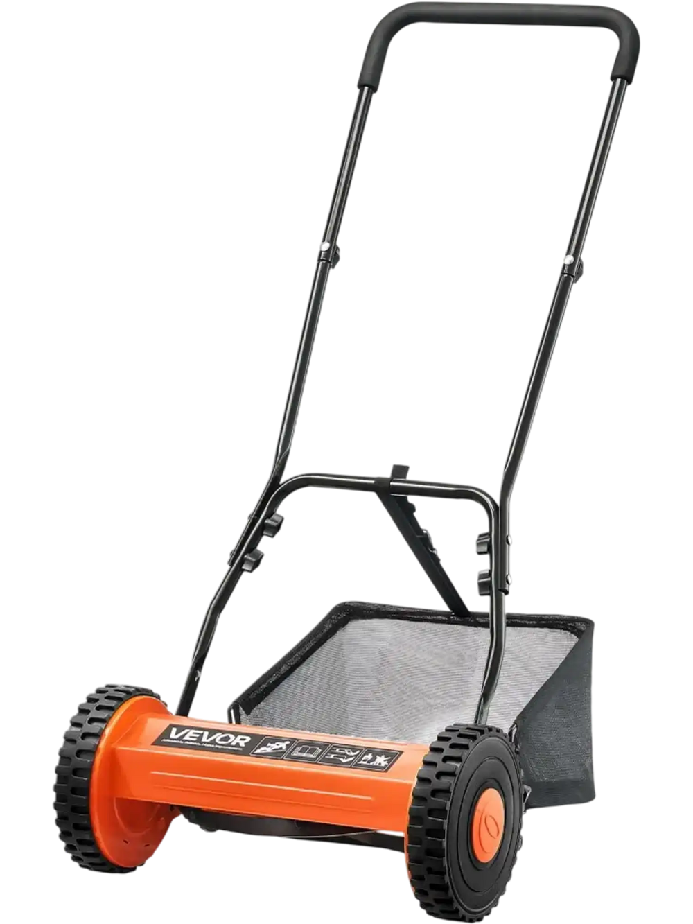 VEVOR Push Reel Lawn Mower 16 inch, 5 Blades Manual Push Mower No Motor, 0.6-1.75 in Adjustable Cutting Height, Walk-Behind Lawn Mowers with Grass Catcher Bag for Green Lawns, Driveways, Courtyards