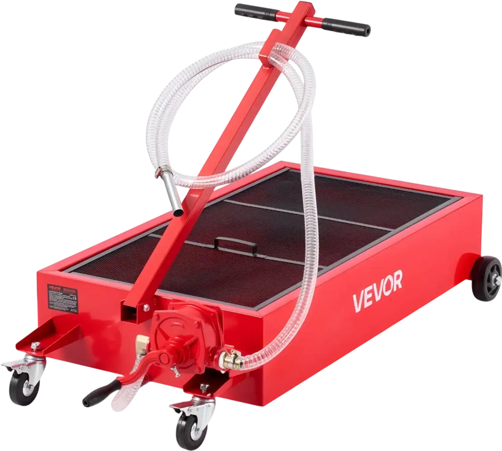Vevor Oil Drain Pan Low-Profile 20 Gallon Rolling Cart with Manual Pump Red New
