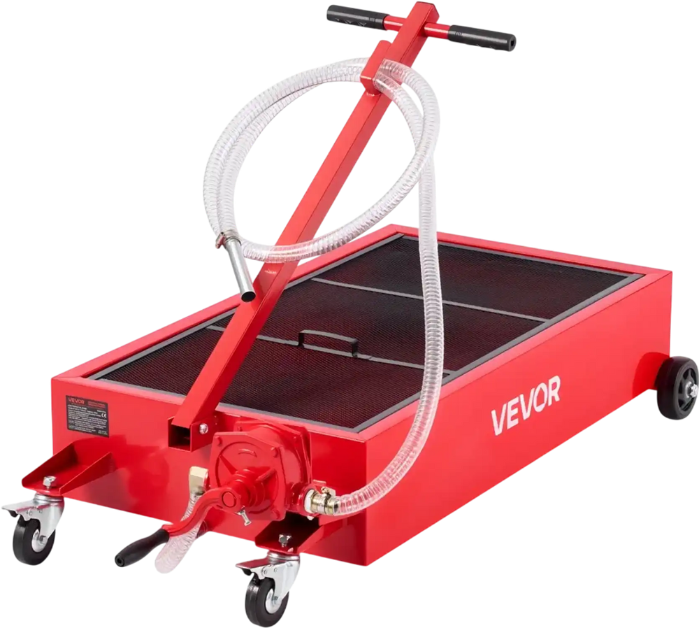 VEVOR Low Profile Oil Drain Pan, 20 Gallon Capacity, Rolling Oil Drain Pan with Manual Pump, 7.2 ft Hose & T Folding Handle, Leak-proof & Corrosion-resistant, Fit for Cars, SUVs, Trucks, ATVs, Red