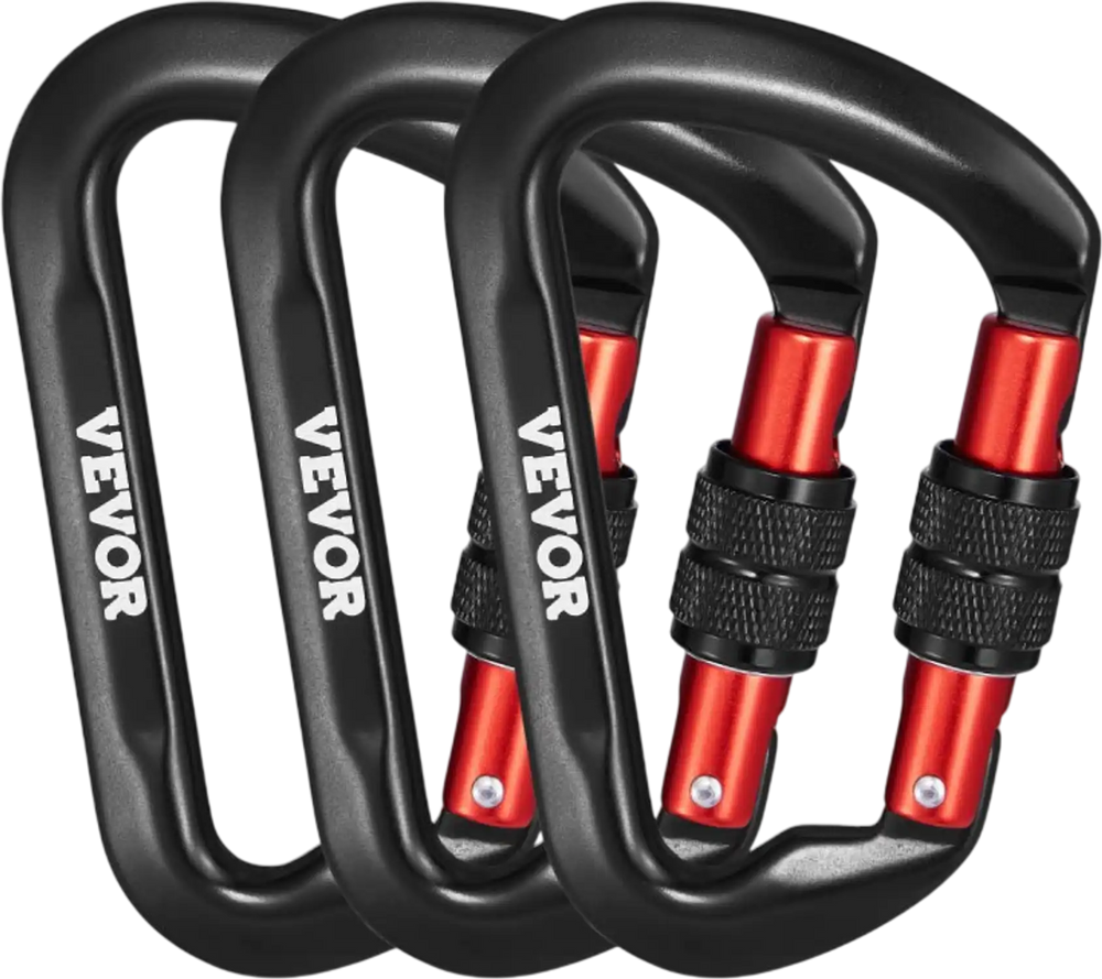 VEVOR Climbing Carabiner Clips, 3 PCS Heavy Duty Caribiner, Professional 30 KN / 6744 lbs Spindle Strength, Large D-Shaped for Hiking,Rappelling,Rescue,Dog Leash,Hammocks, Swings