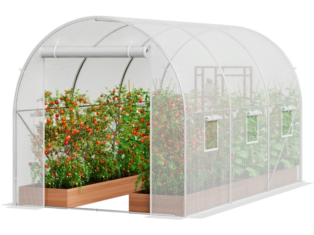 VEVOR Walk-in Tunnel Greenhouse, 9.6x6.4x6.2 ft Hoop House Greenhouse Tunnel, Plant Hot House with Galvanized Steel Frame, White PE Cover, Roll-up Zipper Door and 6 Windows for Outdoor