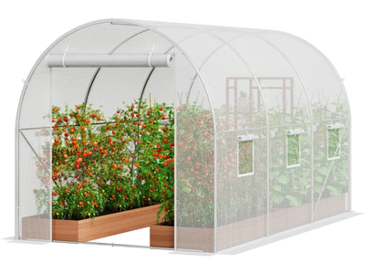 VEVOR Walk-in Tunnel Greenhouse, 9.6x6.4x6.2 ft Hoop House Greenhouse Tunnel, Plant Hot House with Galvanized Steel Frame, White PE Cover, Roll-up Zipper Door and 6 Windows for Outdoor