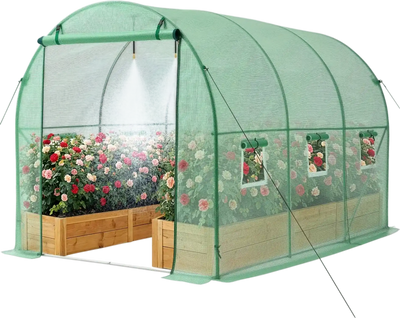 Vevor Greenhouse Walk-In Tunnel Hoop House 10' x 7' x 7' with Watering System Green New