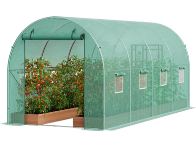 VEVOR Walk-in Tunnel Greenhouse 14.6x6.36x6.3ft Galvanized Frame PE Cover Green