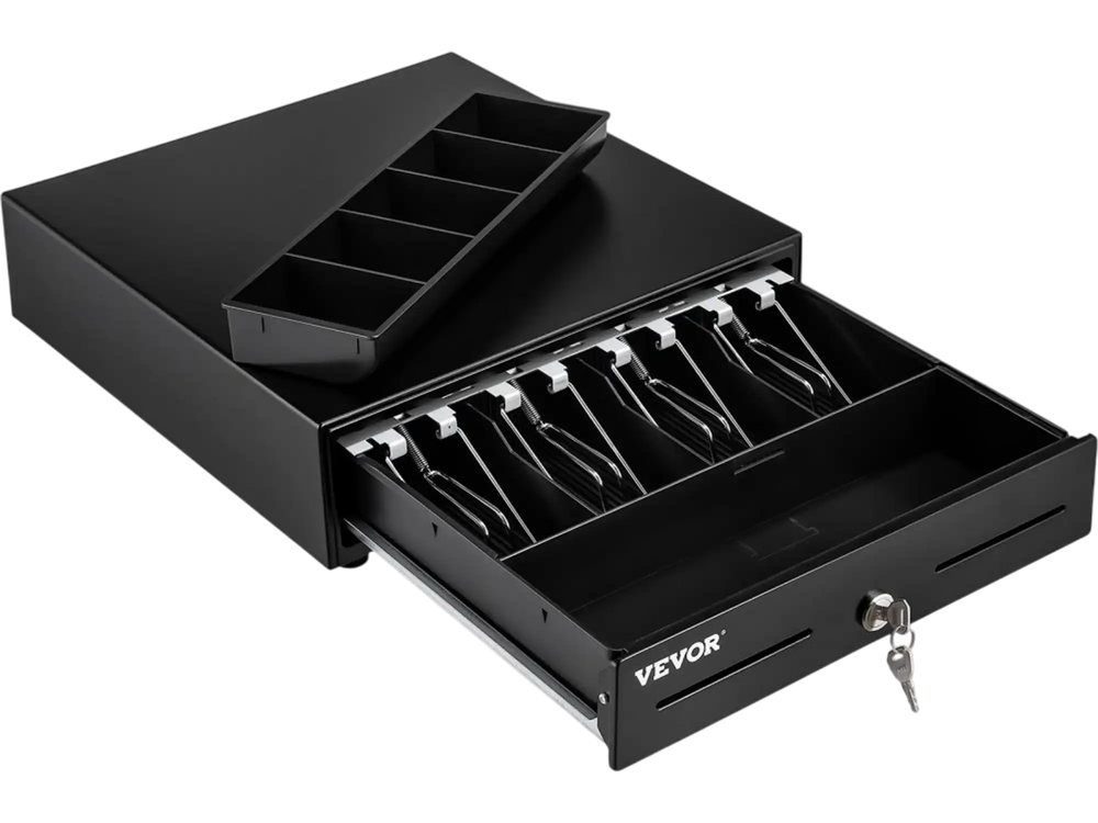 VEVOR Cash Register Drawer, 13\" 2 Unlocking Ways, Fully Removable Design with 4 Bill 5 Coin Cash Tray, 2 Keys Included, Compact Size Cash Registers for Supermarket, Bar, Coffee Shop, Restaurant