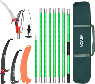 VEVOR Manual Pole Saw, 3.87-27 ft Extendable Pole Tree Pruner with Scissors, Sharp 65Mn Steel Blade, Lightweight Fiberglass Handle Pole, for High Branch Trimming, Pruning Tool for Palms and Shrubs