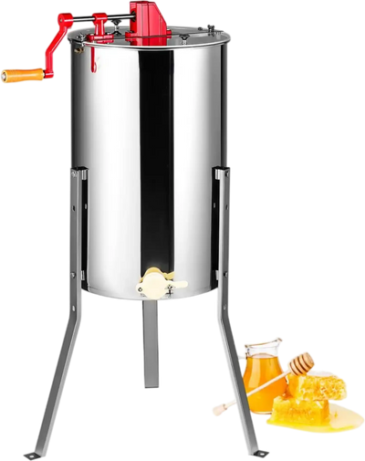 VEVOR Manual Honey Extractor, 2/4 Frames Honey Spinner Extractor, Stainless Steel Beekeeping Extraction, Honeycomb Drum Spinner with Lid, Apiary Centrifuge Equipment with Height Adjustable Stand