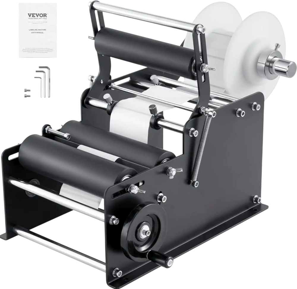 VEVOR Manual Round Labeling Machine, 15-20pcs/min, Bottle Label Applicator for Round Bottles, Adjustable Manual Round Bottle Labeler Suitable for Bottle Diameter 0.78-4.72 inches (with Pressing Bar)