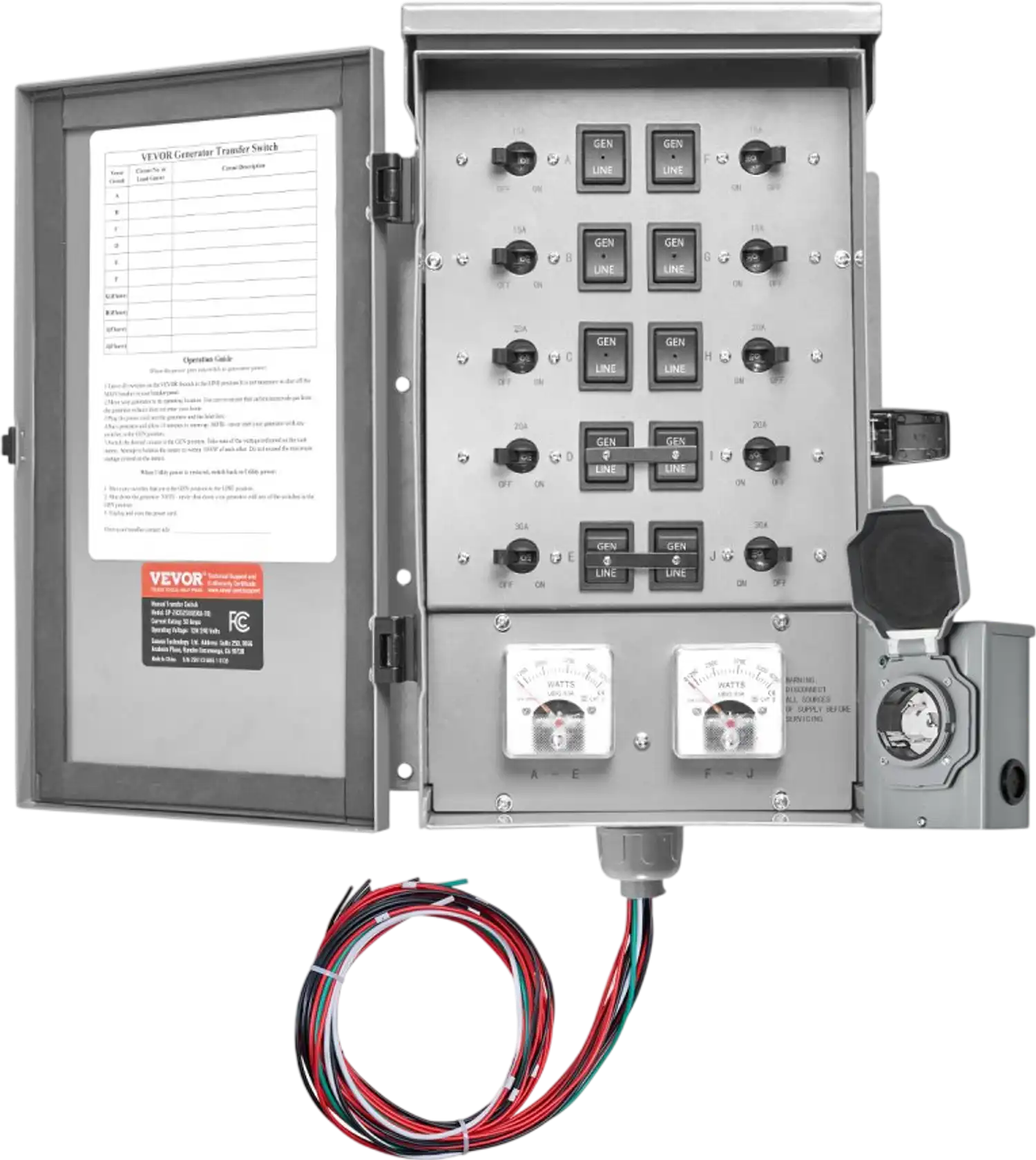 Vevor Manual Transfer Switch 50A 10-Circuit Generator Transfer Switch Kit New