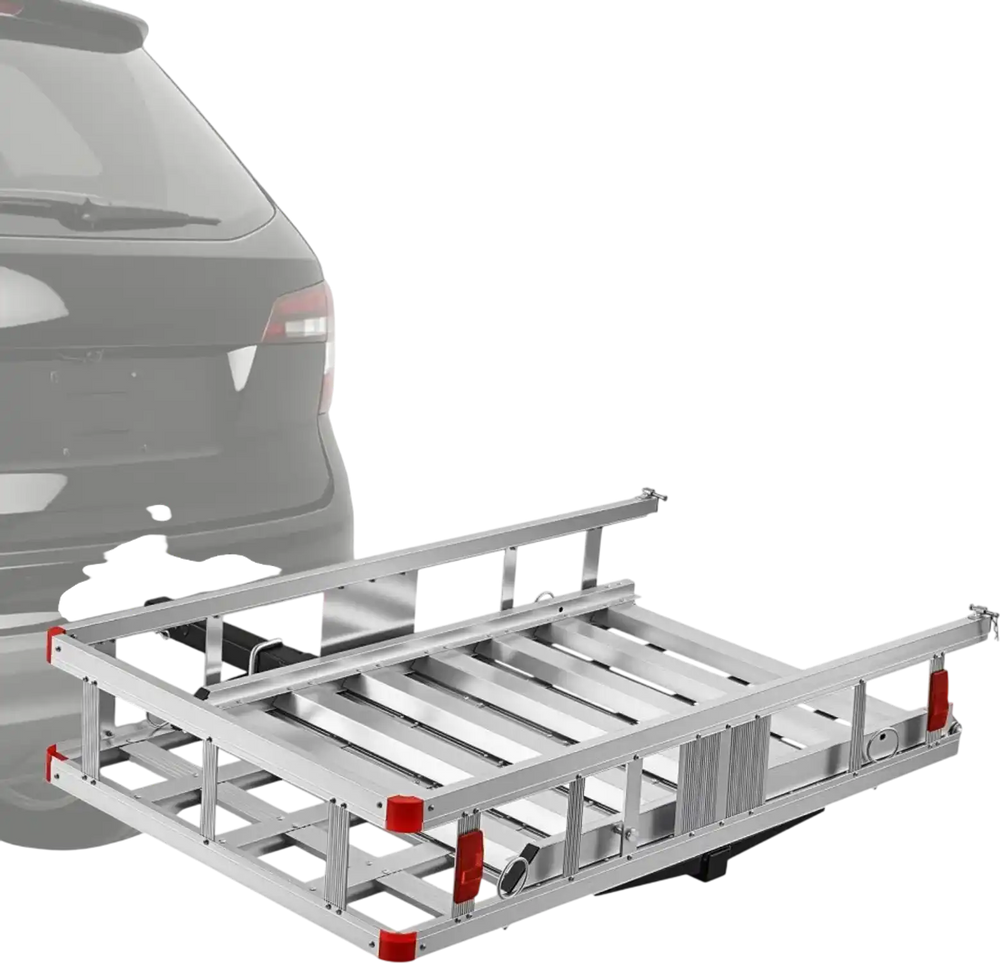 VEVOR Hitch Mount Wheelchair Carrier, 500LBS Mobility Scooter Carrier with Folding Ramp, Aluminum Hitch Cargo Rack Basket & Stabilizer Kit, Fits 2" Receiver for Truck SUV Car, 50" x 29.5" x 8.9"