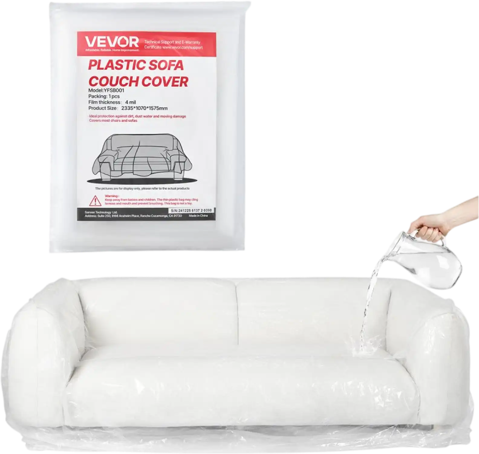 Vevor Plastic Couch Cover 4 Mil Clear Heavy-Duty Sofa Protector 92 x 62 x 42