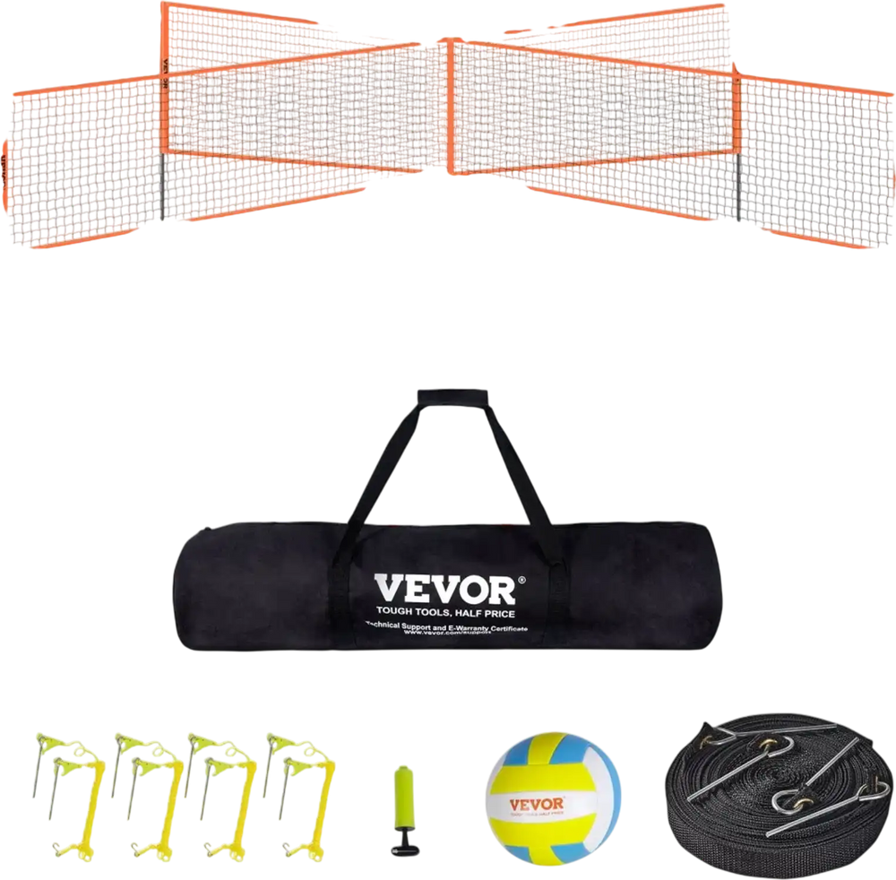 VEVOR 4-Way Volleyball Net, Adjustable Height Badminton Net Set for Backyard Beach Lawn, Outdoor Portable Volleyball Net with Carrying Bag, 4 Square Quick Assemble Game Set For Kids And Adults