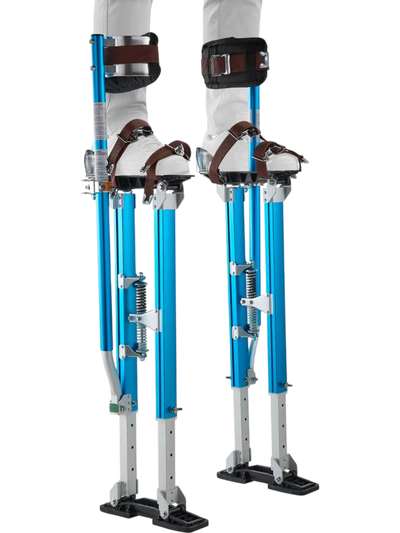 VEVOR Drywall Stilts, 24.2–40.3 Inch Adjustable Aluminum Painter Stilts, 228 lbs Load Capacity, Non-Slip Rubber Feet, Dual Spring Shock Absorption, Comfortable Leg Straps for Painting, Decoration,Blue