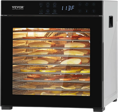Vevor Food Dehydrator 25L 10 Tray Capacity with Adjustable Temp Timer 1000W New