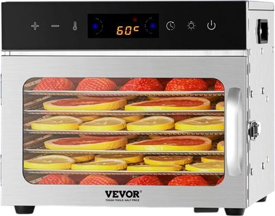 VEVOR Food Dehydrator Machine, 6 Stainless Steel Trays, 400W Electric Food Dryer with Adjustable Temperature & 24-Hour Timer, Freeze Dryer for Jerky, Meat, Fruit, Vegetables, Herbs, Dog Treats