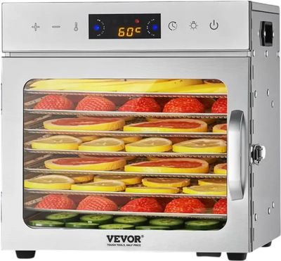 VEVOR Food Dehydrator Machine, 8 Stainless Steel Trays, 400W Electric Food Dryer with Adjustable Temperature & 24-Hour Timer, Heated Dryer for Jerky, Meat, Fruit, Vegetables, Herbs, Dog Treats