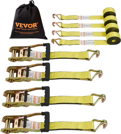 VEVOR Ratchet Tie Down Straps (4PK), 5000 lb Break Strength, Double J Hook Includes 4 Premium 2
