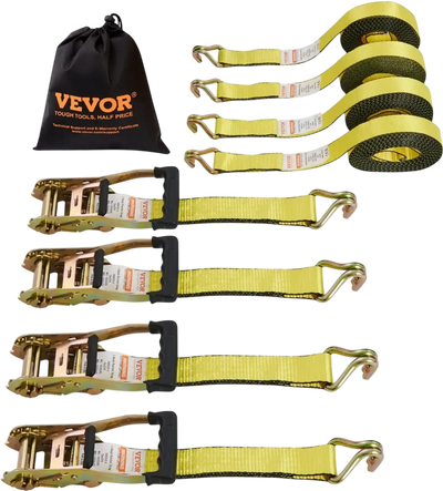 VEVOR Ratchet Tie Down Straps (4PK), 10000 lb Break Strength, Double J Hook Includes 4 Premium 2